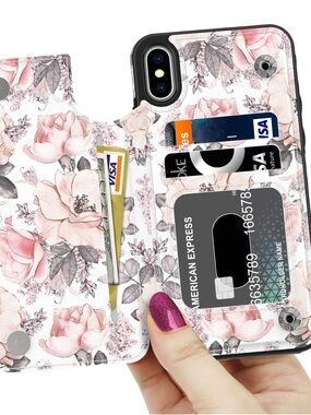Leto Floral Pink Wallet Cell Phone Case with Card Slots iPhone 16